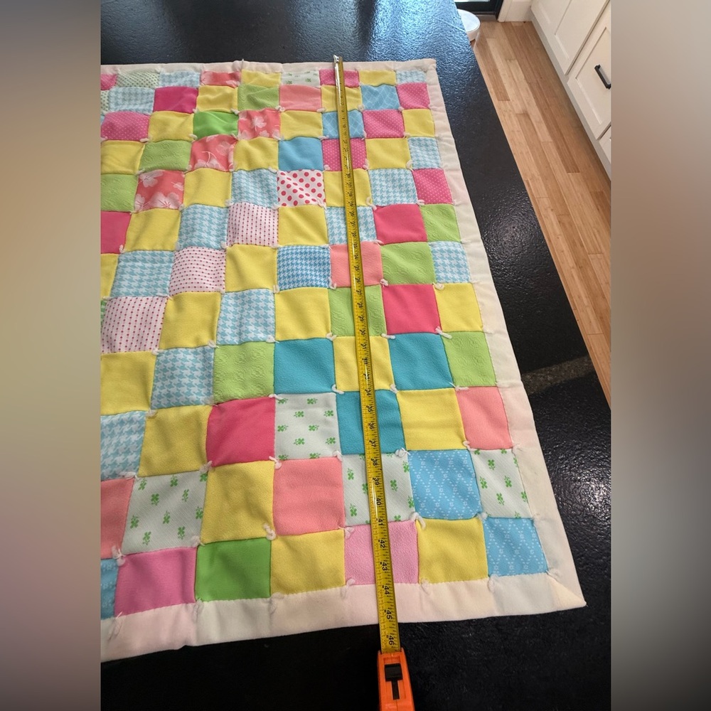 Handmade Colorful Patchwork Baby Quilt — 38” x 45” - Picture 4 of 13